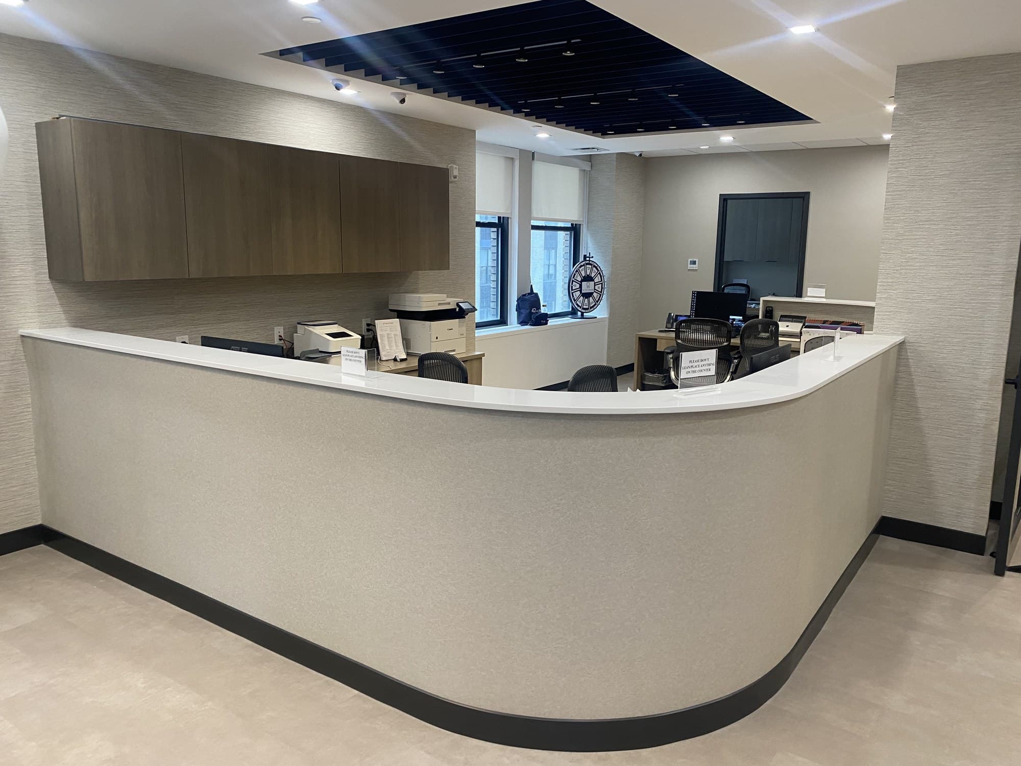 Reception Areas commercial millwork by Deerfield Interiors, New York City